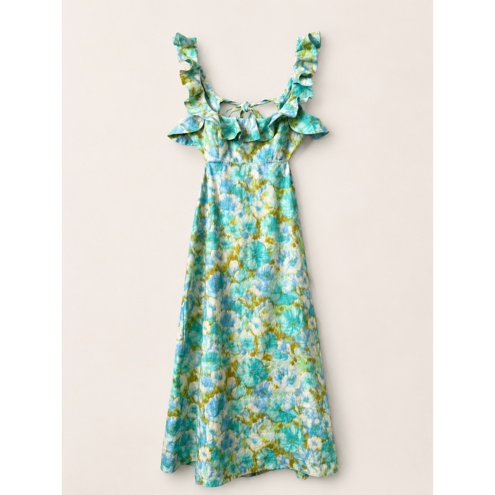 SOLD OUT Zimmermann Green and Blue Floral Ruffle Midi Dress Size 3 - Picture 5 of 13